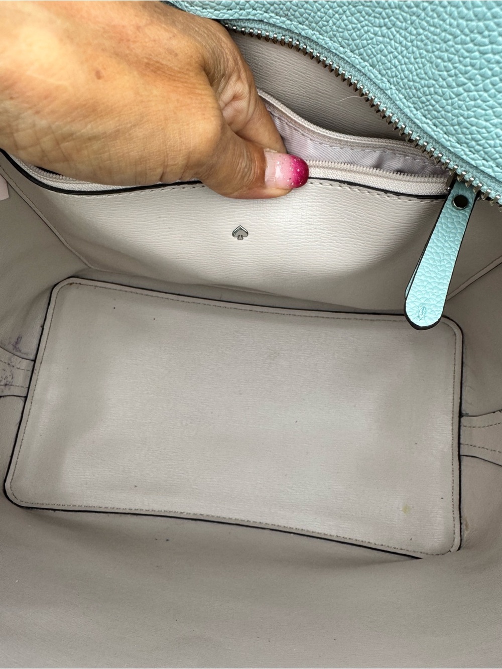 Kate Spade New York Blue Pebbled Leather Zip Tote Shoulder Bag - Picture 15 of 16